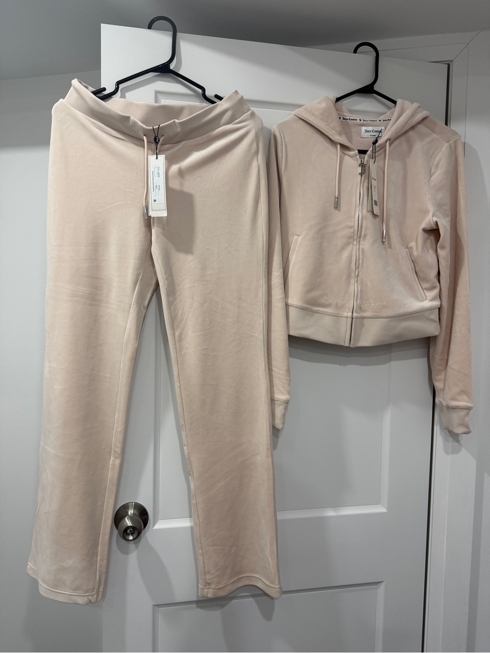 Juicy Couture Crystal Beige Velour Zip Hoodie & Track Pants Set